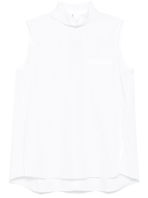 rear-button mock-neck blouse by SACAI