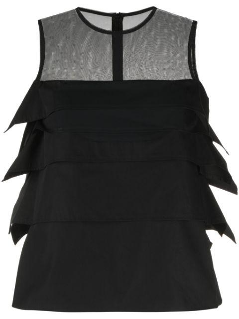 ruffled sheer-yoke sleeveless top by SACAI