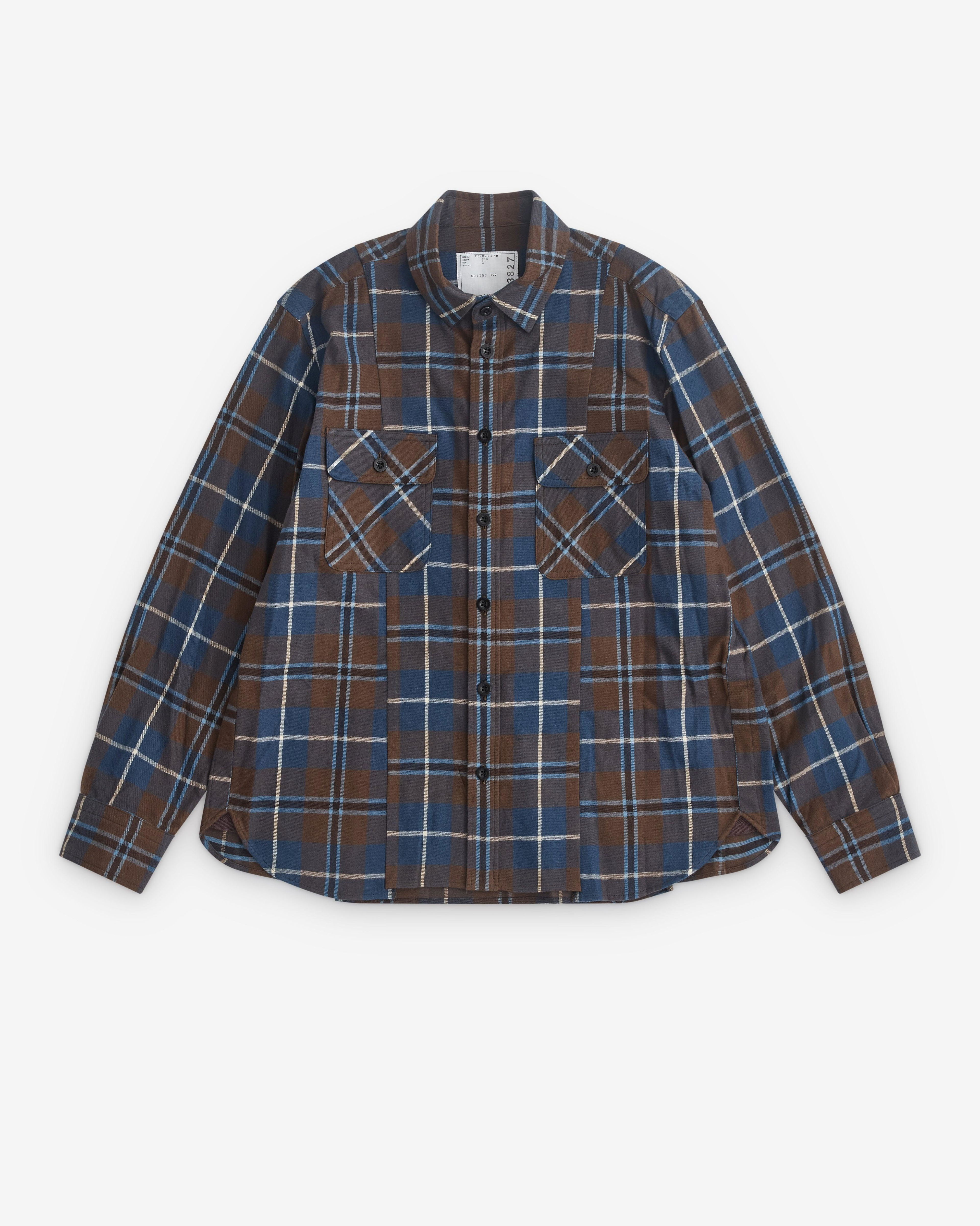 sacai - Men’s Plaid Flannel Shirt - (Brown) by SACAI
