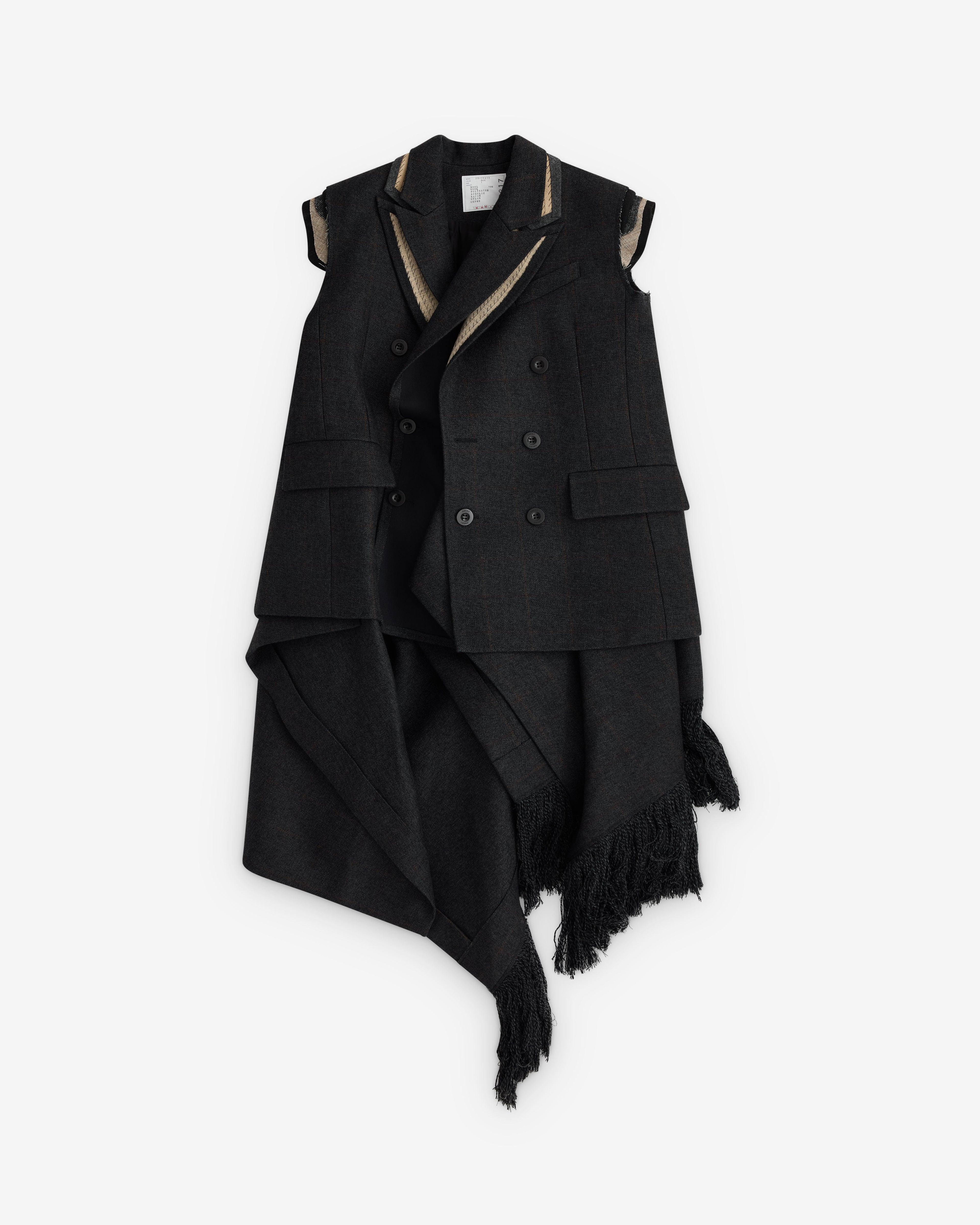 sacai - Women's Double-Faced Plaid Melton Vest - (Charcoal) by SACAI