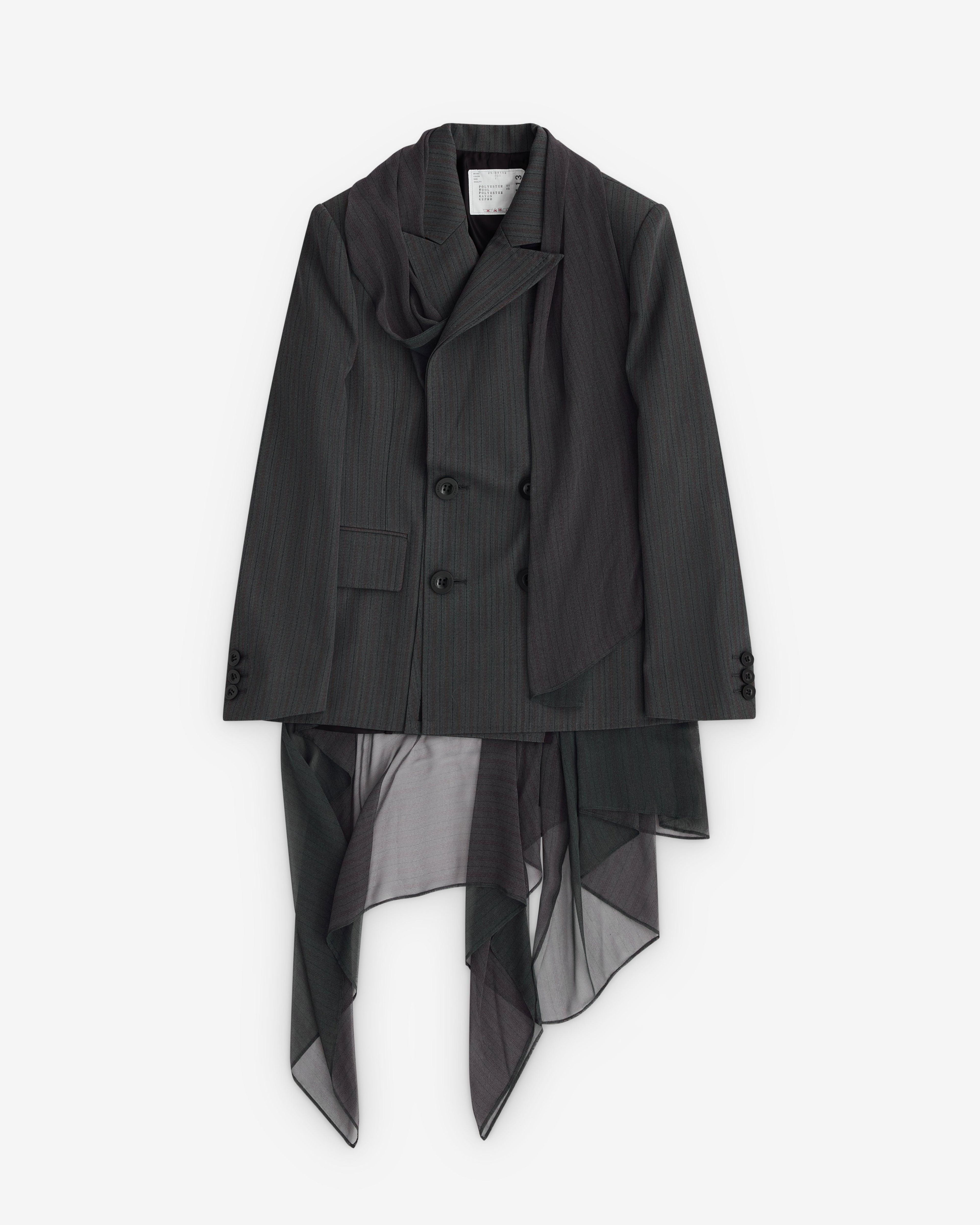 sacai - Women's Pinstripe Tulle Drape Blazer - (Grey) by SACAI