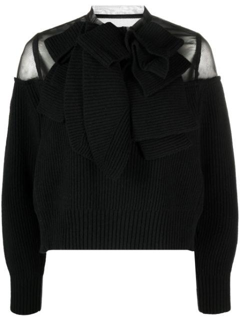 semi-sheer lace wool blouse by SACAI