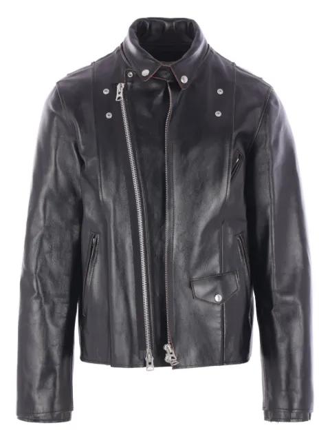 snap-fastening leather jacket by SACAI