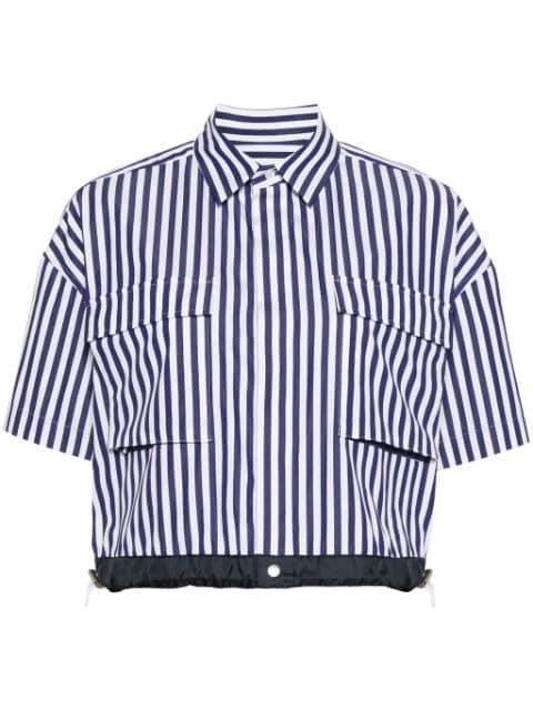 striped cotton cropped blouse by SACAI