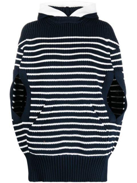 striped knitted hoodie by SACAI