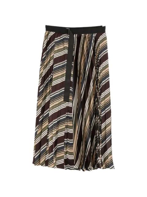 striped pleated midi skirt by SACAI