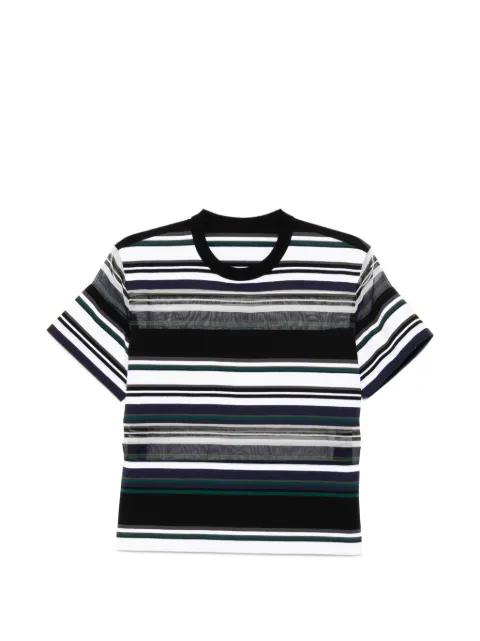 striped sheer-panel T-shirt by SACAI