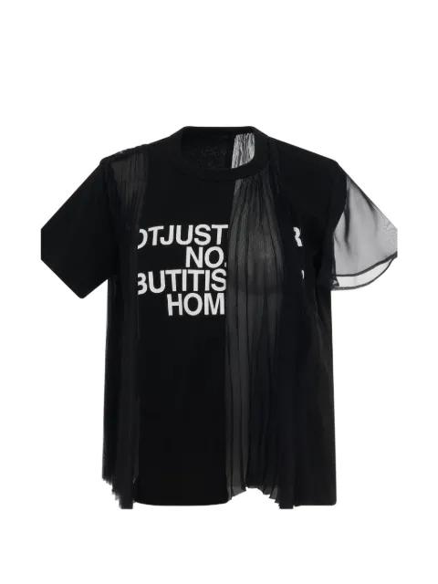 text-print sheer-panel T-shirt by SACAI