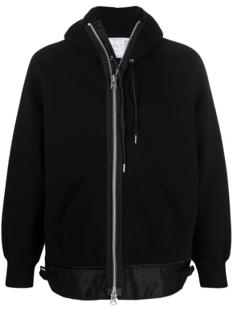 zip-up cotton-blend hoodie by SACAI