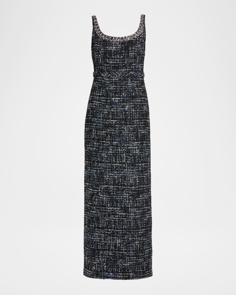 Bead-Trim Tweed Column Gown by SACHIN BABI