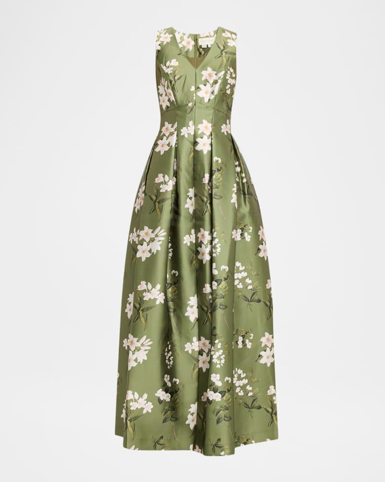 Brooke Pleated Floral-Print Mikado Gown by SACHIN BABI