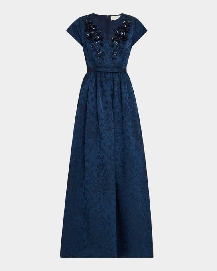 Estelle Beaded Floral Jacquard Gown by SACHIN BABI