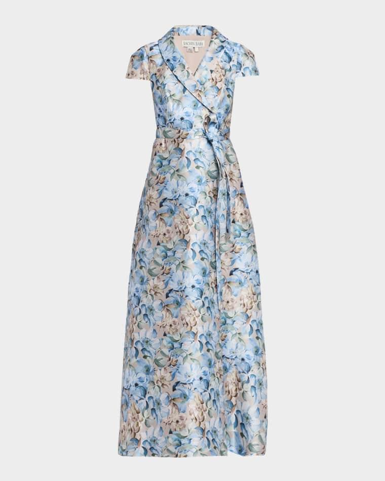Etienne Floral-Print Mikado Wrap Gown by SACHIN BABI