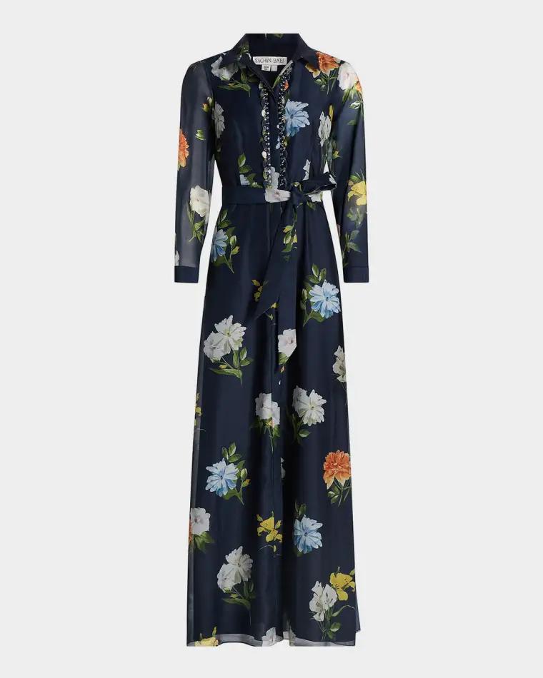 Semi-Sheer Wildflower Embellished Addison Gown by SACHIN BABI