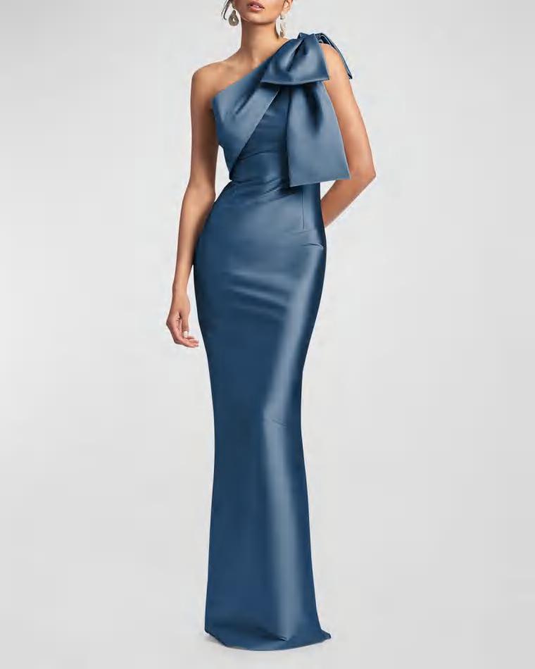 Bonne One-Shoulder Bow Column Gown by SACHIN&BABI