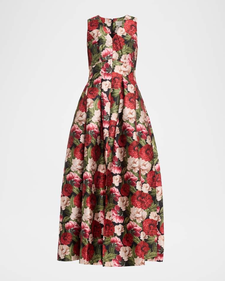 Brooke Pleated Floral-Print Mikado Gown by SACHIN&BABI