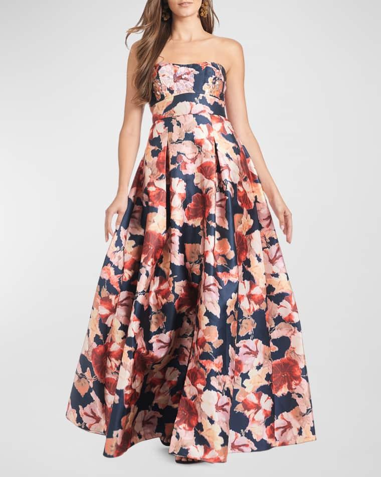 Giovanna Pleated Strapless Floral-Print Gown by SACHIN&BABI