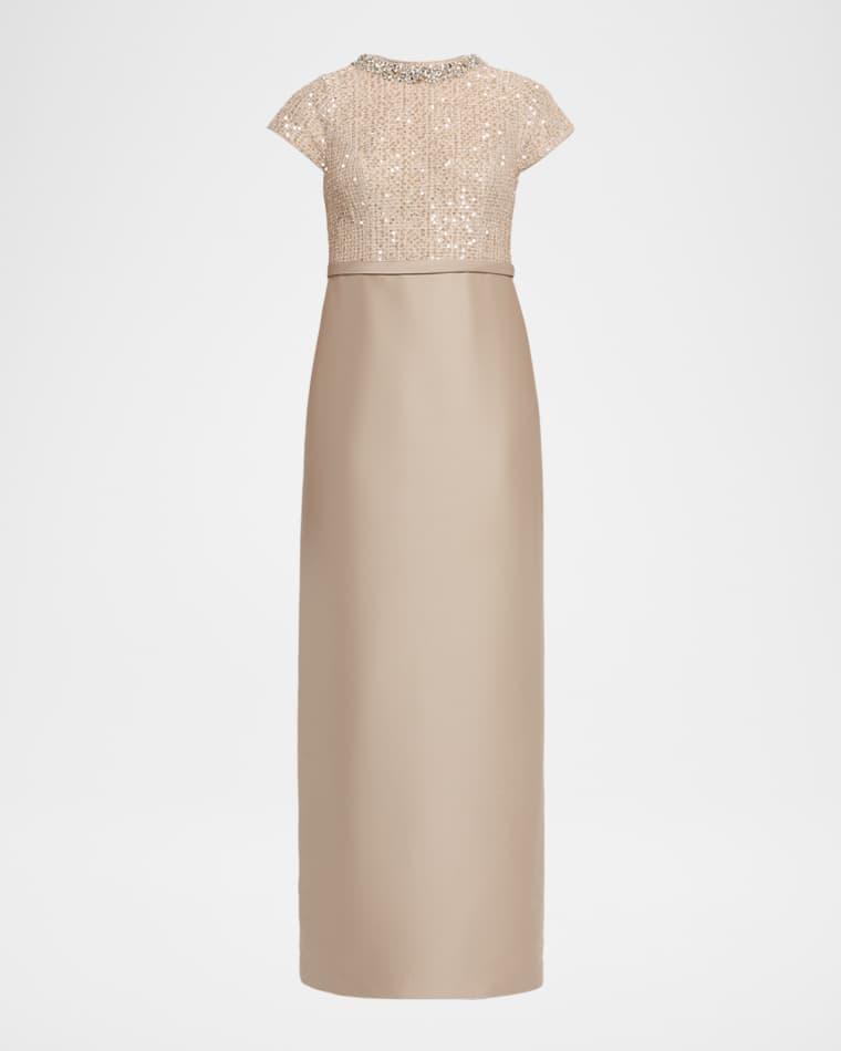 Isla Sequin Tweed & Mikado Column Gown by SACHIN&BABI
