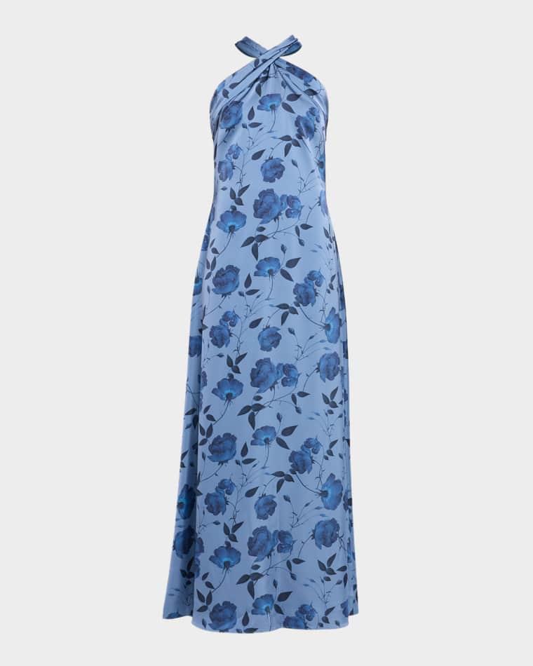 Laurant Floral-Print Satin Crepe Halter Gown by SACHIN&BABI