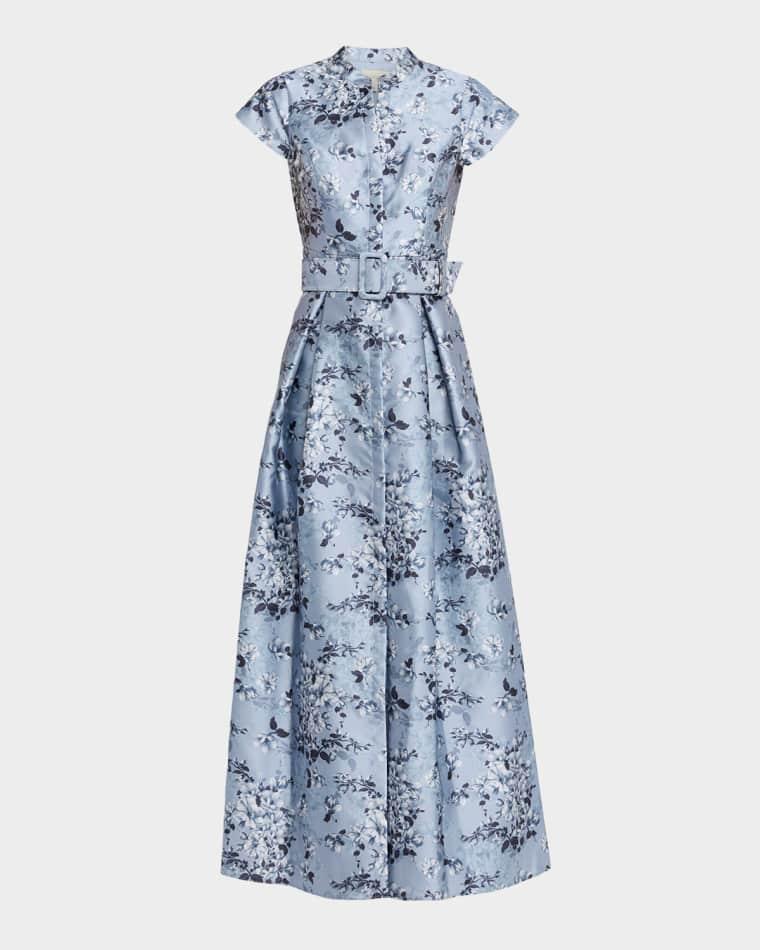 Marta Pleated Floral-Print Mikado Gown by SACHIN&BABI