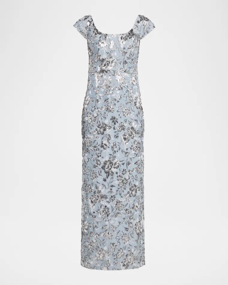 Metallic Floral Cloque Column Gown by SACHIN&BABI