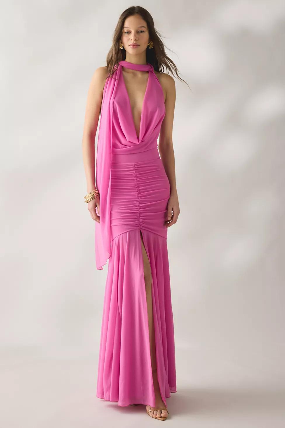 SAEMDI Dali Scarf Detail Halter Neck Mesh Maxi Dress by SAEMDI