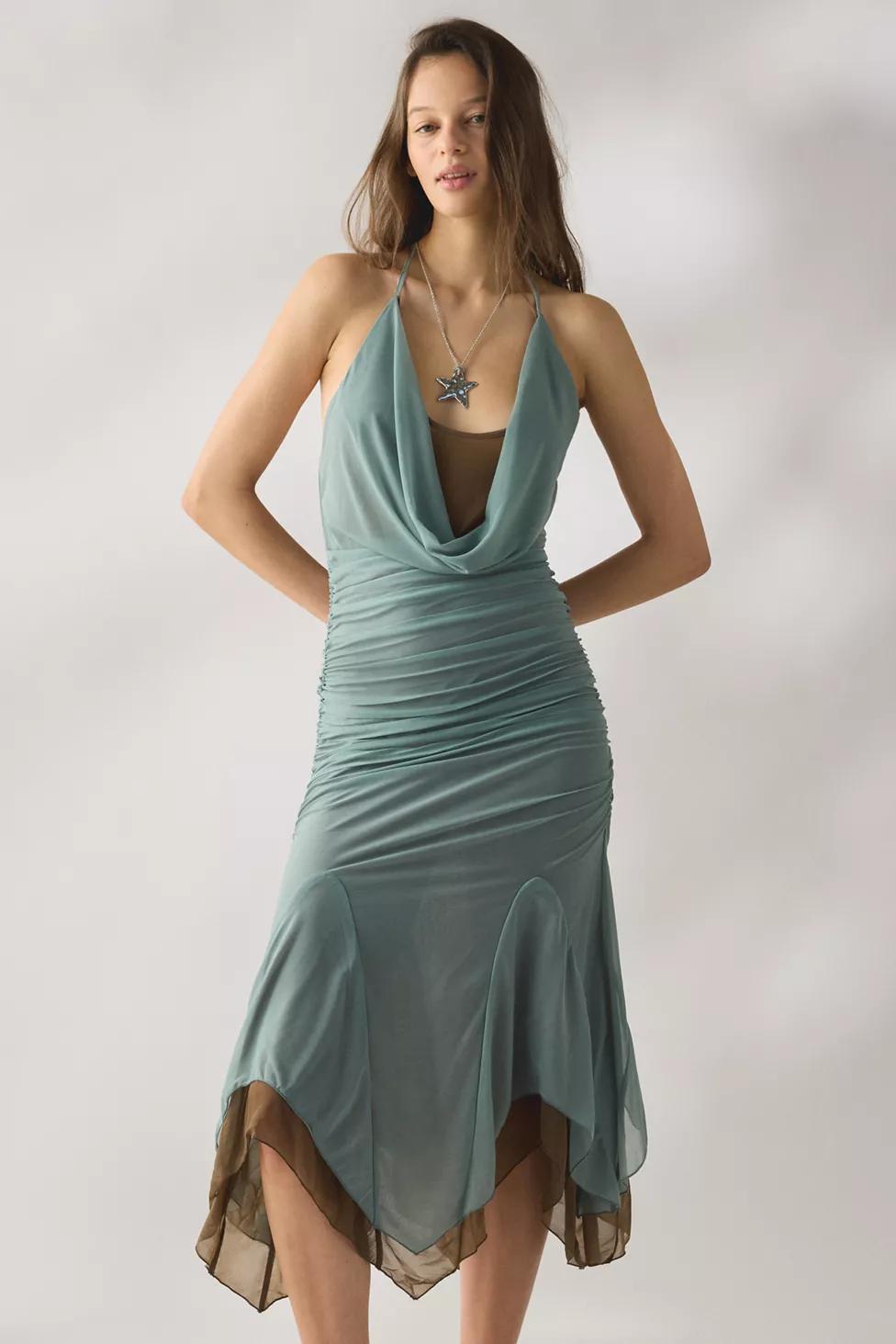 SAEMDI Evie Halter Neck Layered Mesh Midi Dress by SAEMDI