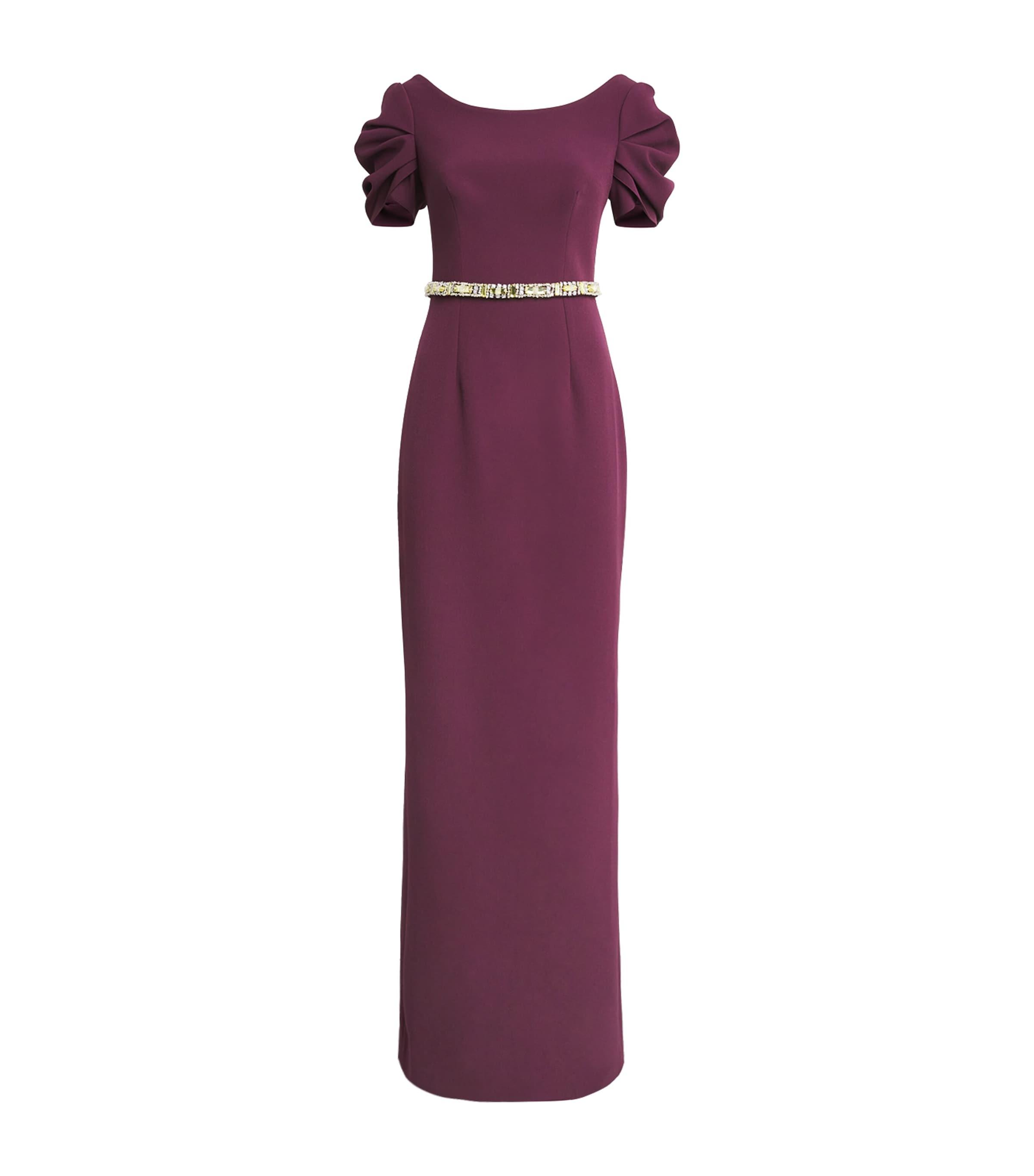 Safiyaa Ruched-Sleeve Belted Gown by SAFIYAA