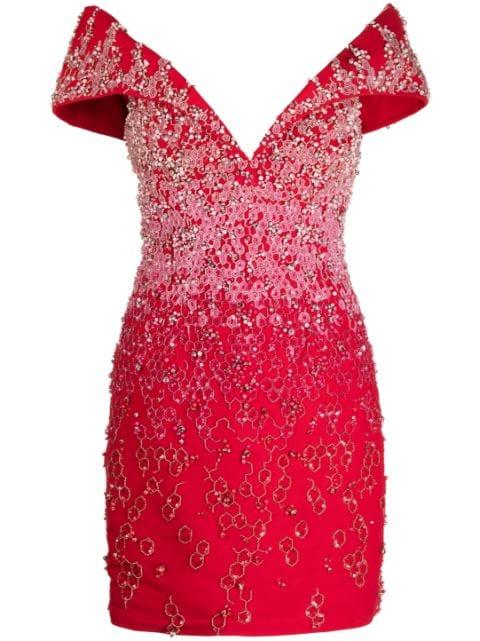 Canton beaded off-shoulder dress by SAIID KOBEISY