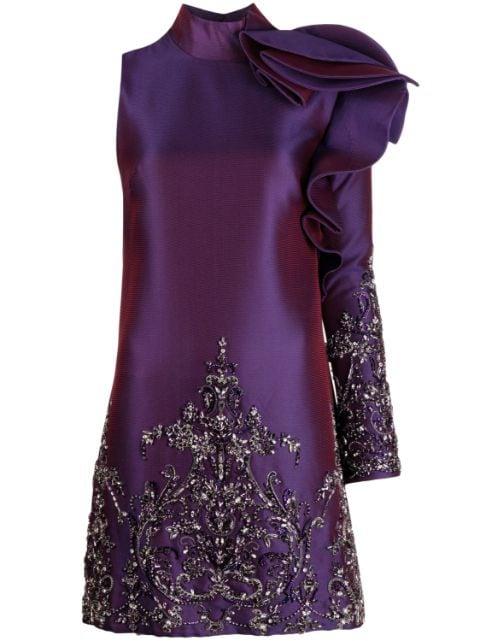 Mikado one-shoulder beaded dress by SAIID KOBEISY