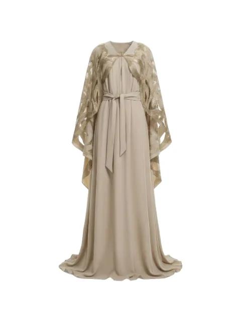V-neck cape-effect gown by SAIID KOBEISY