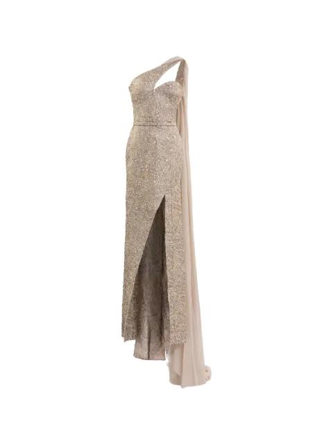 asymmetrical brocade maxi dress by SAIID KOBEISY