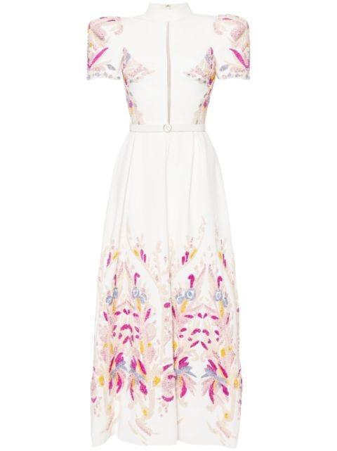 bead-embellished crepe maxi dress by SAIID KOBEISY