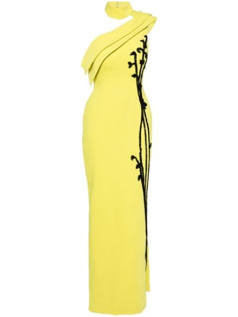 bead-embellished one-shoulder gown by SAIID KOBEISY