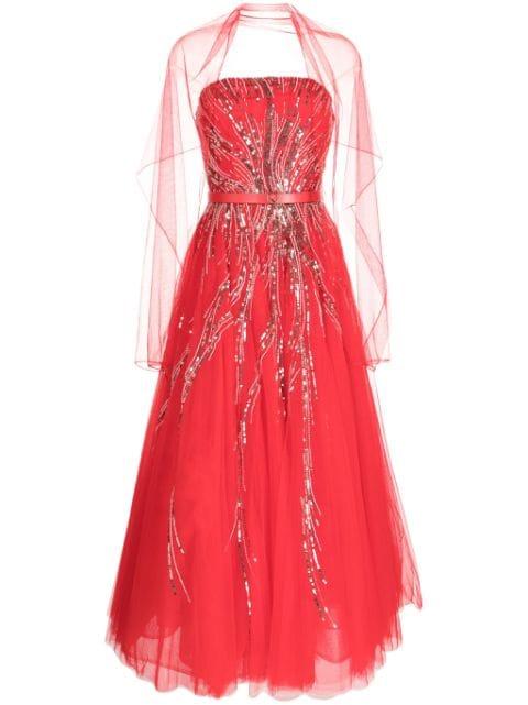 bead-embellished strapless dress by SAIID KOBEISY