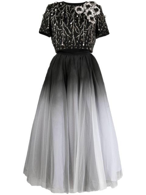 beaded gradient tulle-skirt dress by SAIID KOBEISY