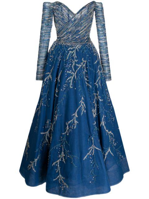 beaded off-shoulder dress by SAIID KOBEISY