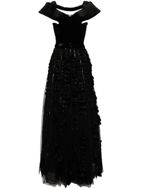 beaded velvet-top maxi dress by SAIID KOBEISY