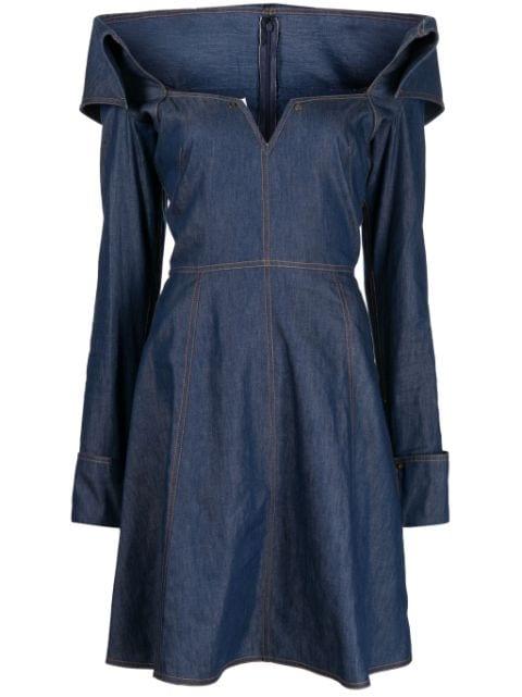 bonded-seam washed denim minidress by SAIID KOBEISY