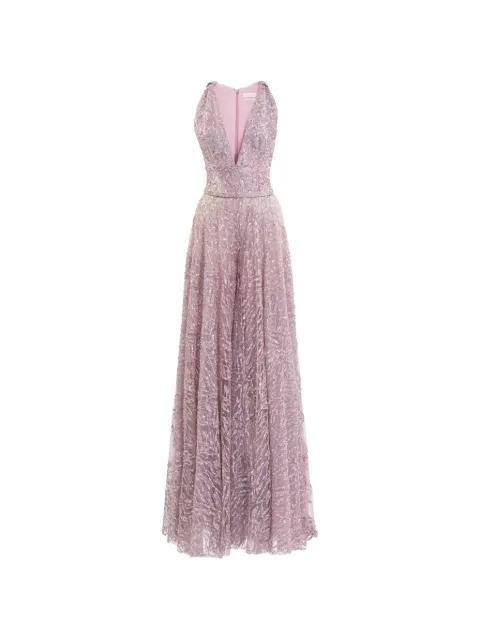 brocade V-neck maxi dress by SAIID KOBEISY