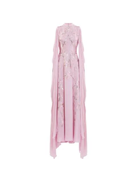 crepe georgette draped sleeves maxi dress by SAIID KOBEISY