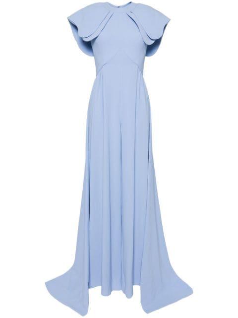 crepe jumpsuit with back overskirt by SAIID KOBEISY
