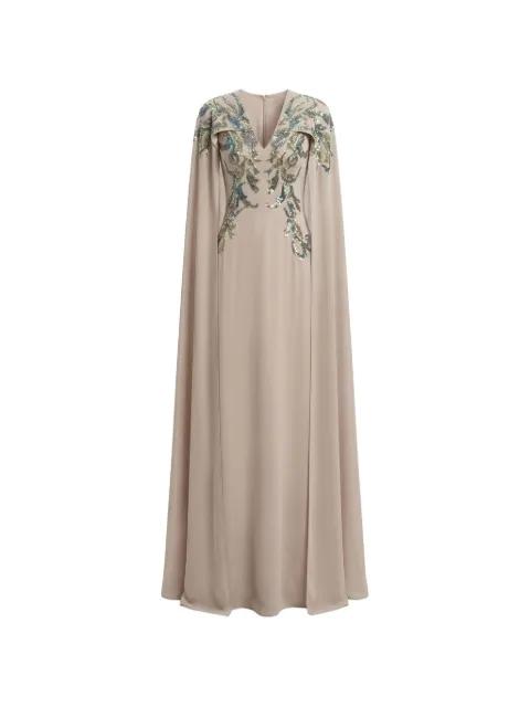 embellished-front cape dress by SAIID KOBEISY
