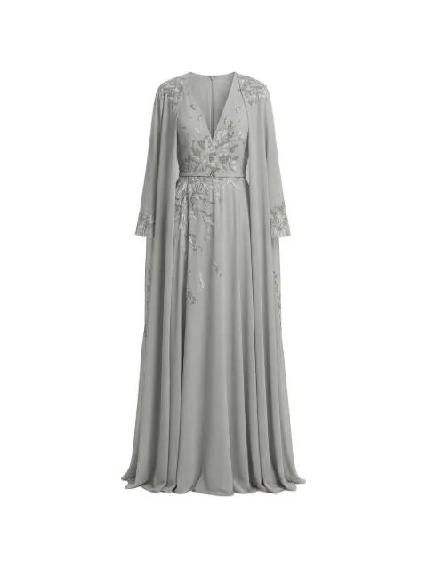 embroidered cape V-neck dress by SAIID KOBEISY