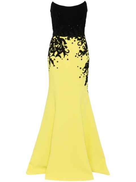 embroidered crepe gown by SAIID KOBEISY