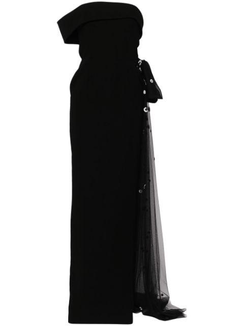 floral-appliqué off-shoulder gown by SAIID KOBEISY