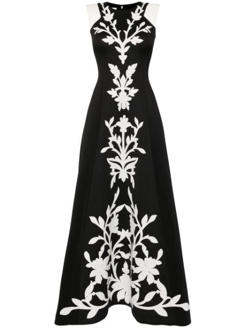 floral-embroidered neoprene gown by SAIID KOBEISY