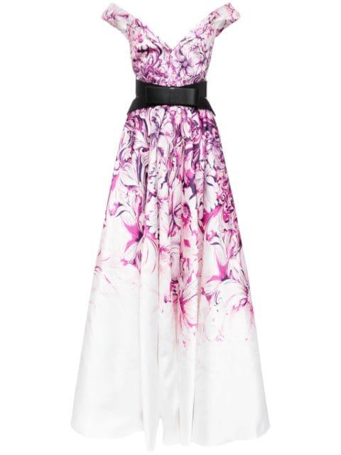 floral-print off-shoulder gown by SAIID KOBEISY