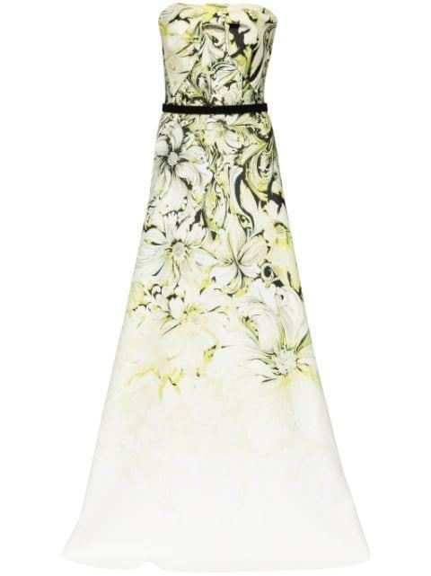 floral-print strapless gown by SAIID KOBEISY