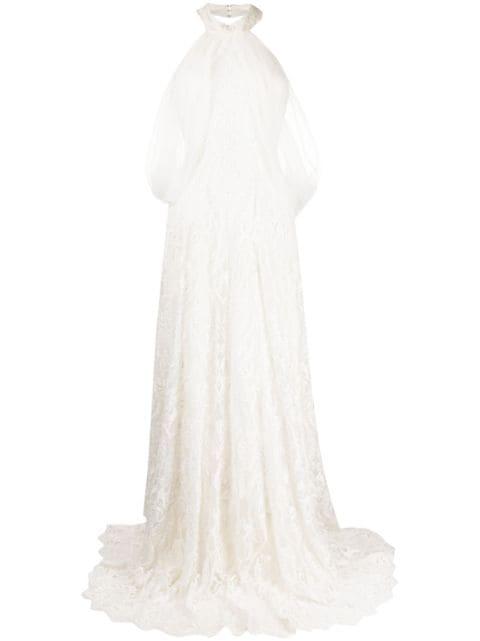 halter-neck tulle beaded dress by SAIID KOBEISY